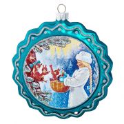 Медальон «Снегурочка с подарками для зверят» двусторонний (стекло) 10х2,5х11 см, GLT747